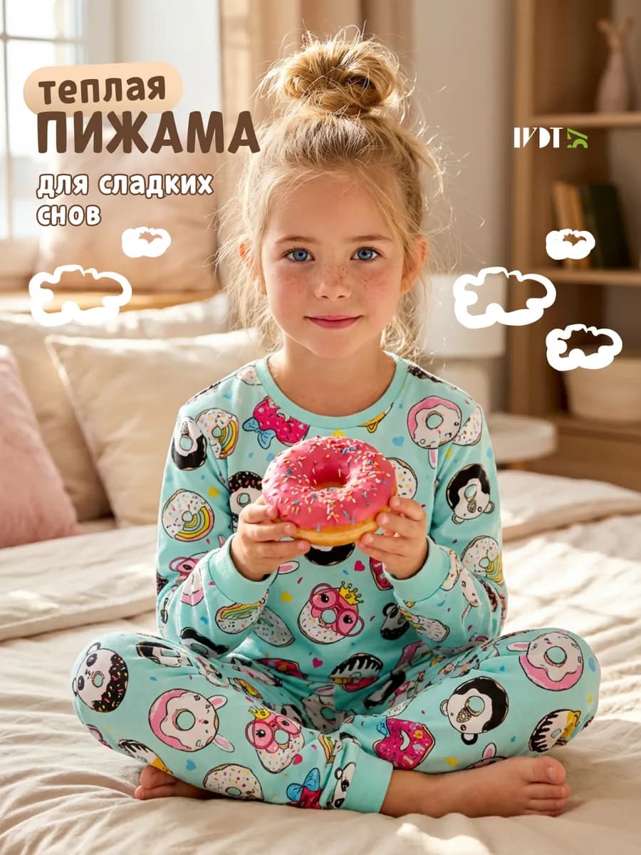 Пижама со штанами теплая с начесом в подарок