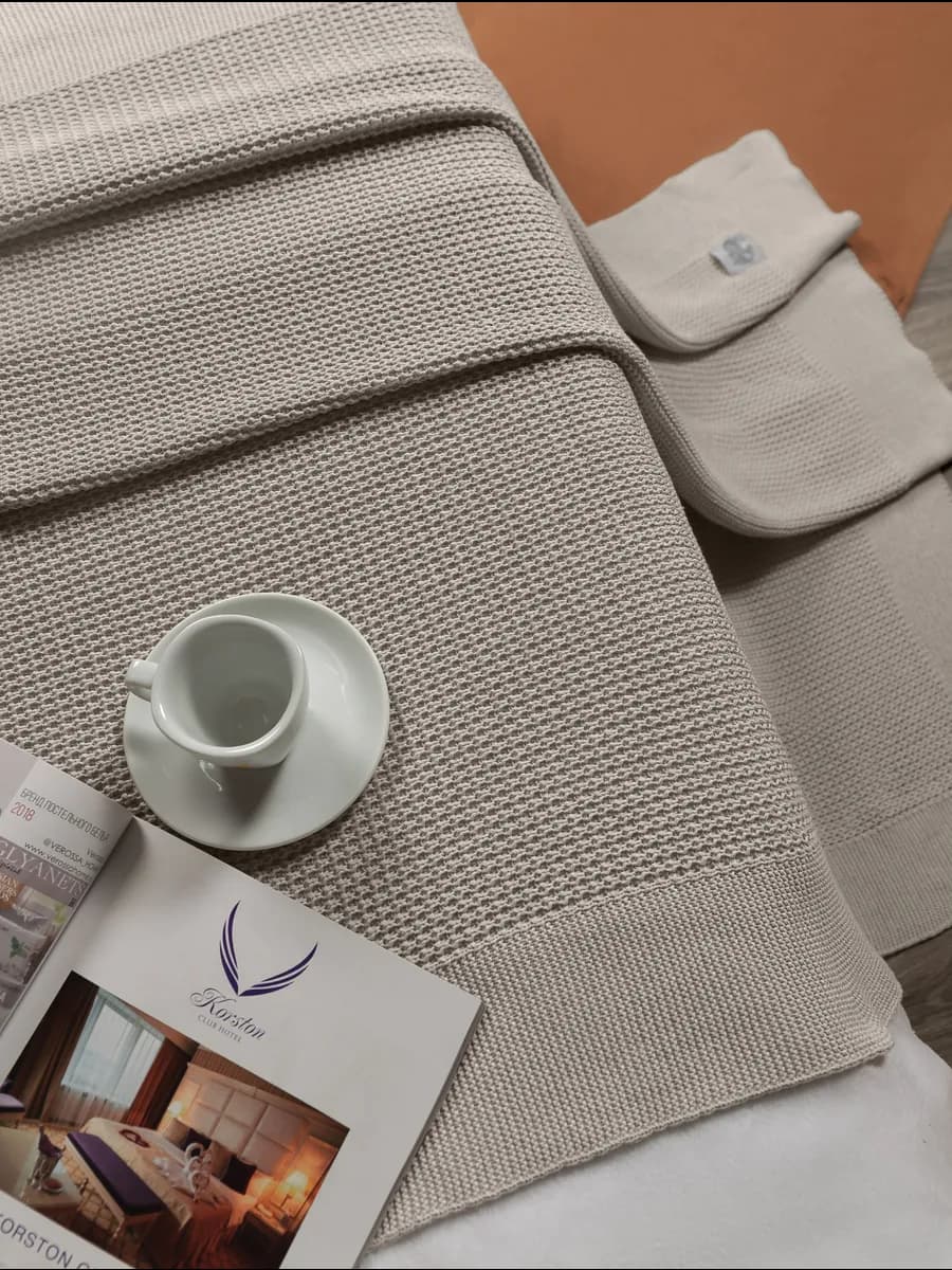 Плед 240x260 вязаный на диван кровать хлопковый