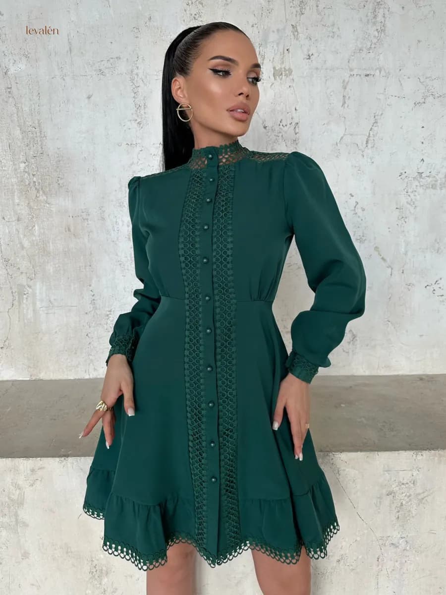 Платье-рубашка короткое с длинным рукавом - фото 1