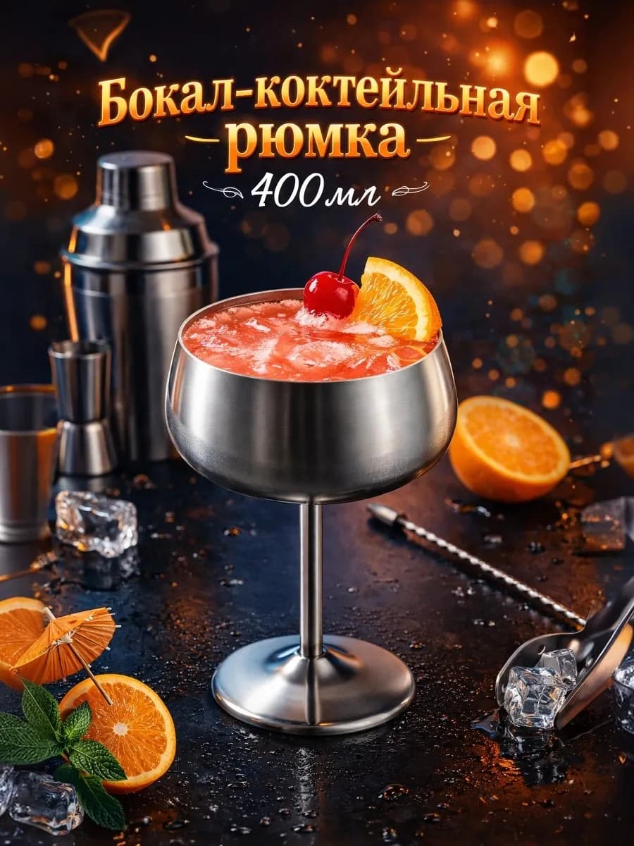Бокал для коктейлей из нержавеющей стали 400 мл, 16×11,5 см