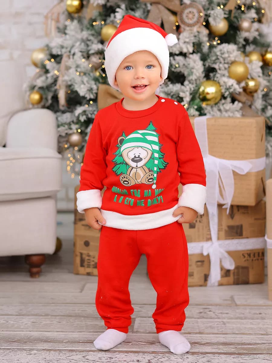 Костюм брюки и джемпер с шапочкой Новогодний