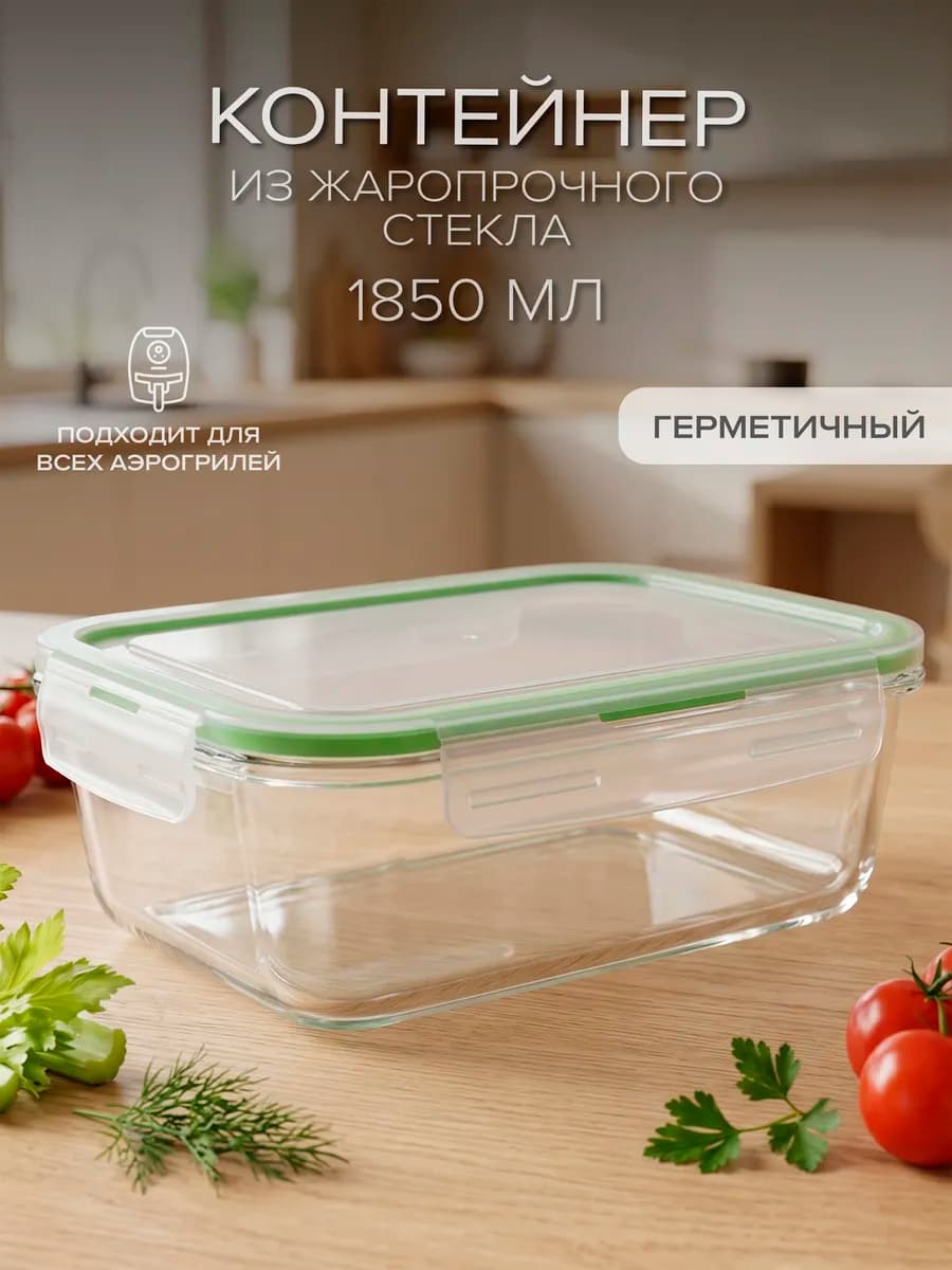 Контейнер для еды стеклянный с крышкой 1850 мл герметичный