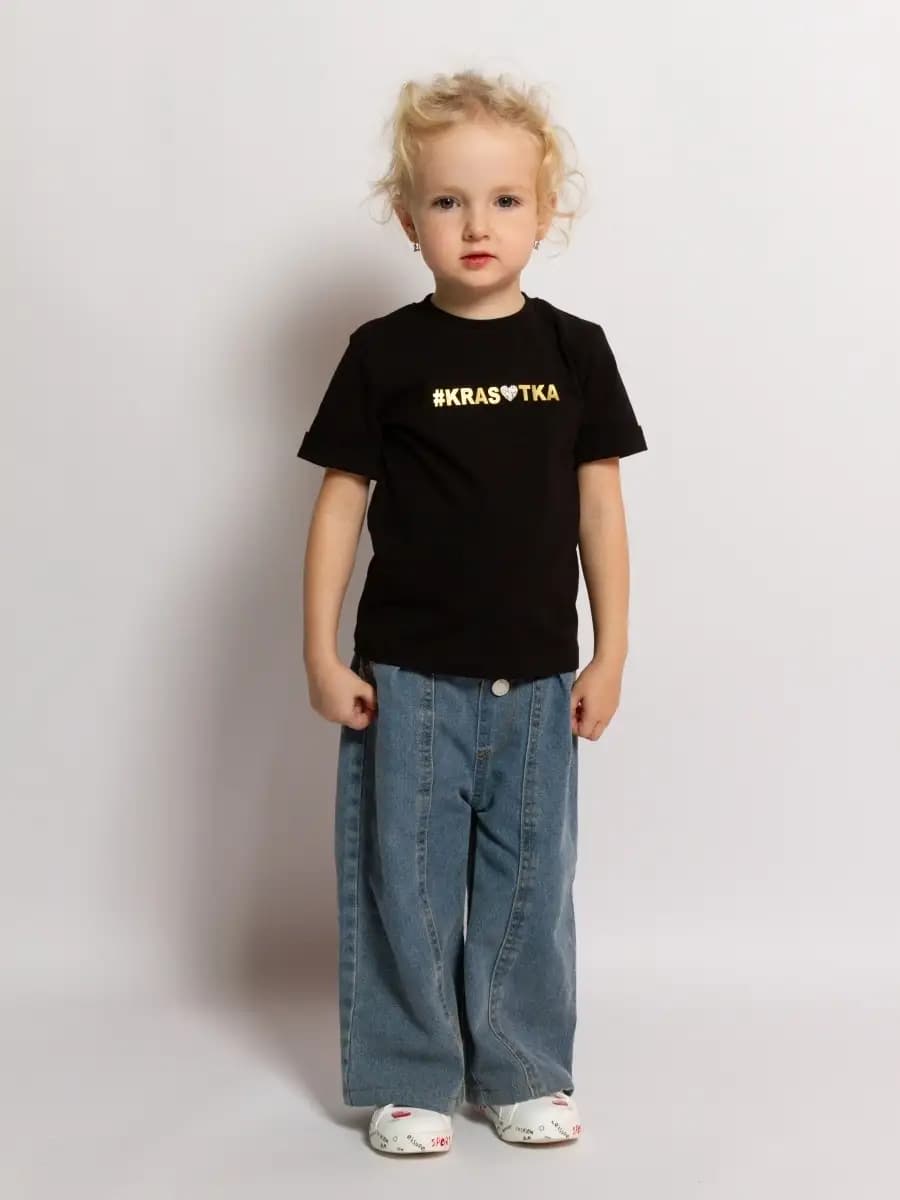 Парная черная футболка Family look для дочки