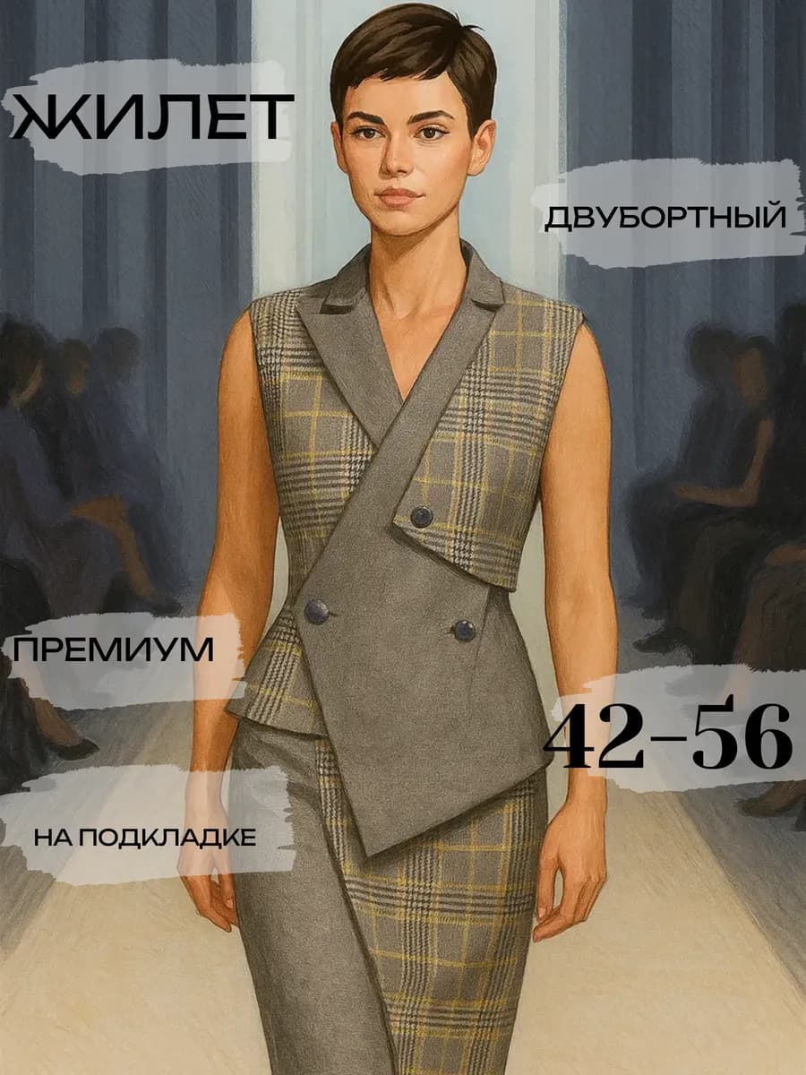 Жилетка костюмная офисная в клетку
