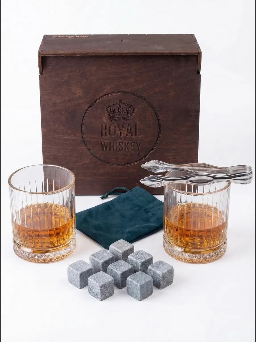 Набор бокалов и камни для виски, стаканы 2 шт