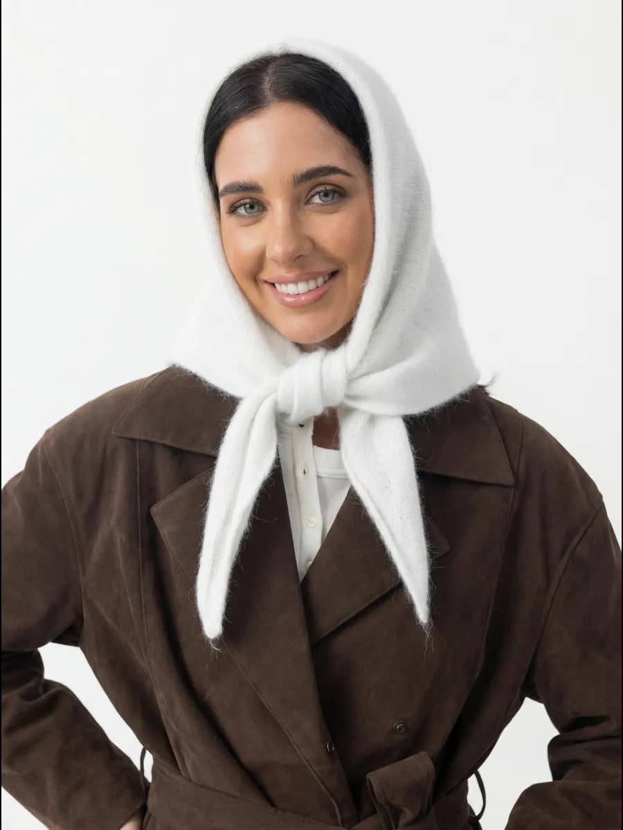 Платок на голову косынка вязаная из ангоры палантин