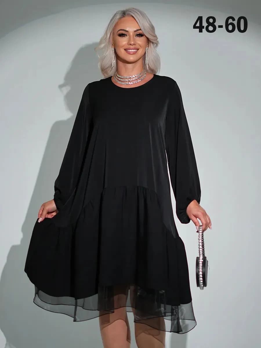 Платье праздничное вечернее оверсайз с воланом черное