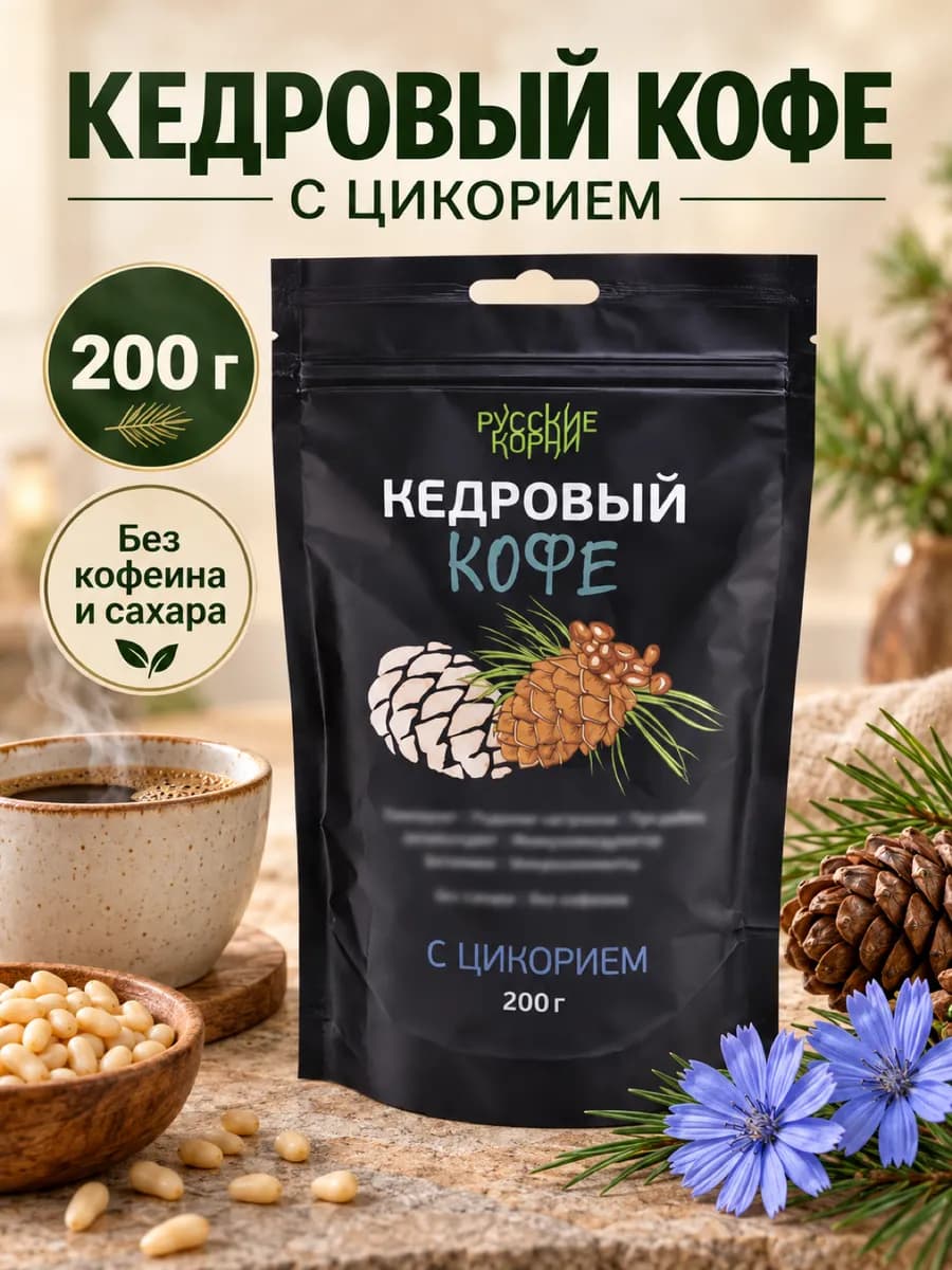 Растворимый кофе кедровый с цикорием, без кофеина и сахара