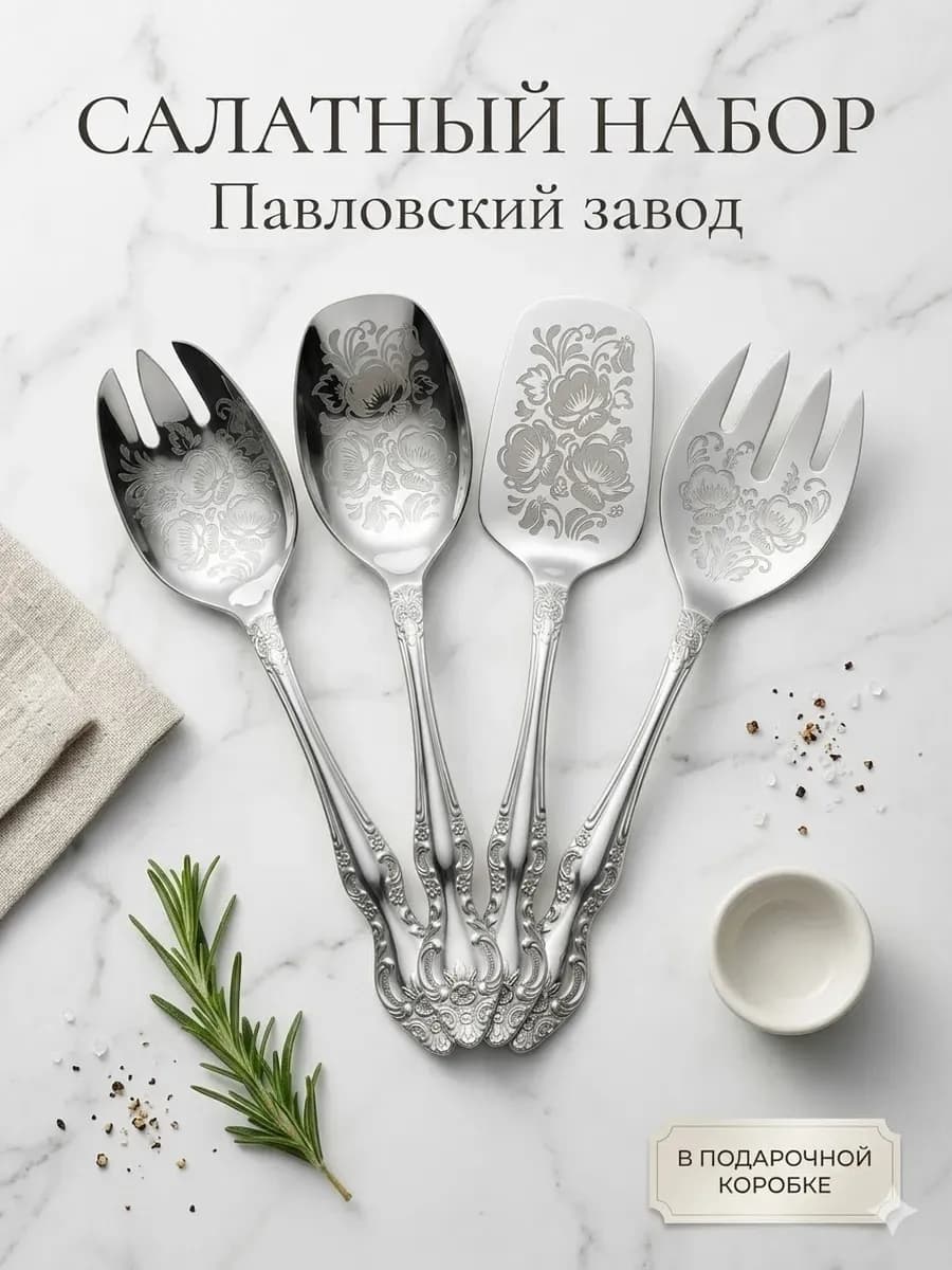 Набор для салата сервировочный 4 предмета сталь