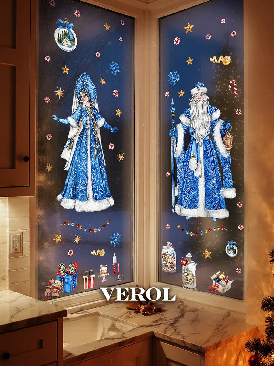 Новогодние наклейки интерьерные, украшения на окна 2026