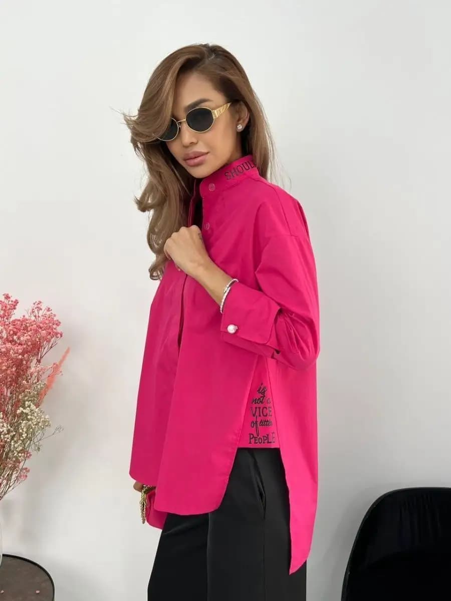 Розовая рубашка нарядная больших размеров