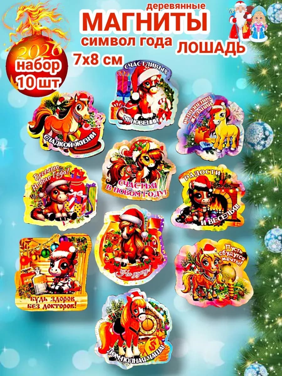 Магниты новогодние 2026 символ года Лошадь подарок сувенир