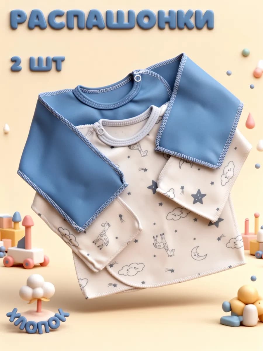 Распашонки для новорожденных на выписку 2 шт с антицарапками - фото 1