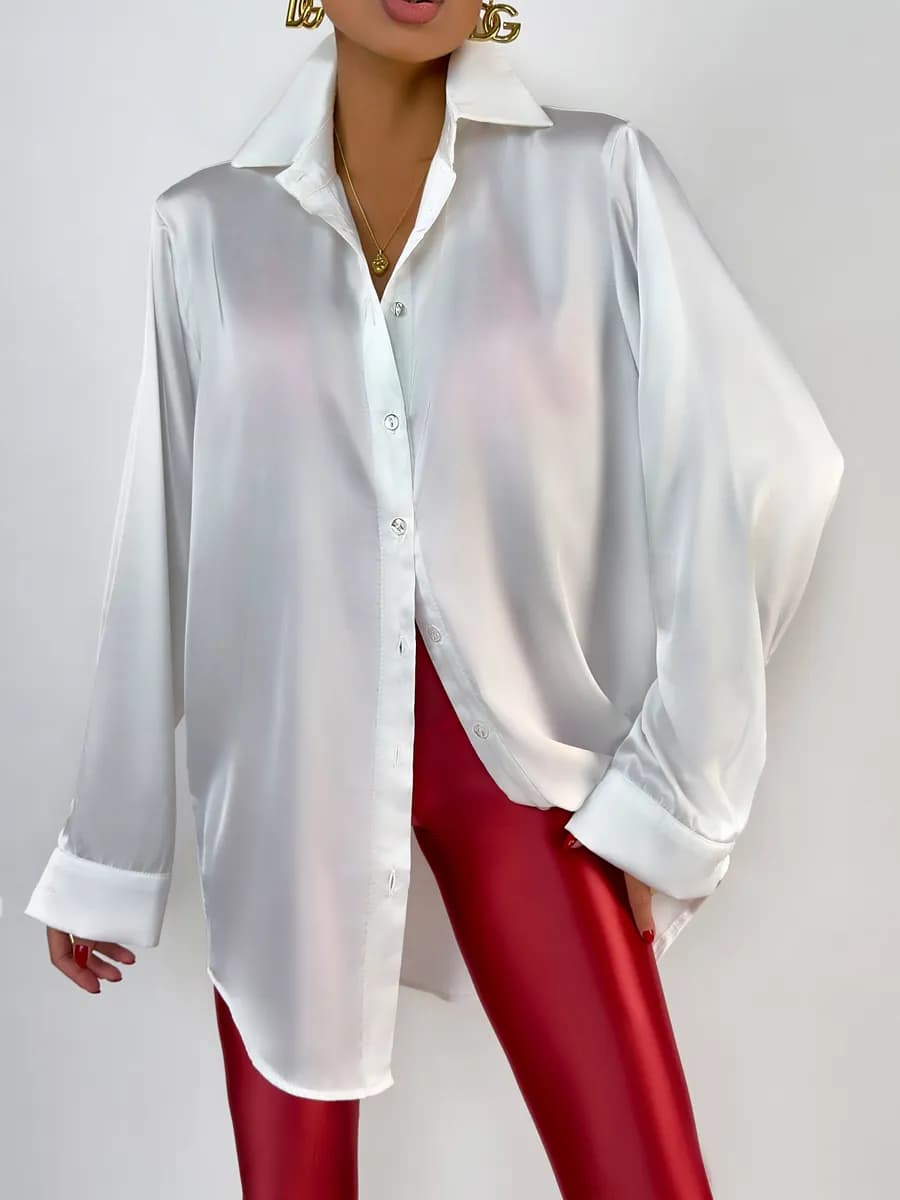 Рубашка оверсайз атласная свободная - фото 1