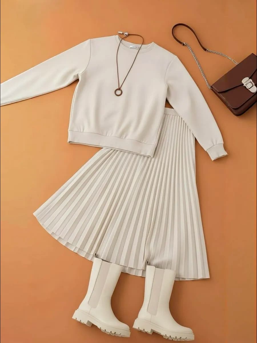 Трикотажное платье плиссе костюм двойка