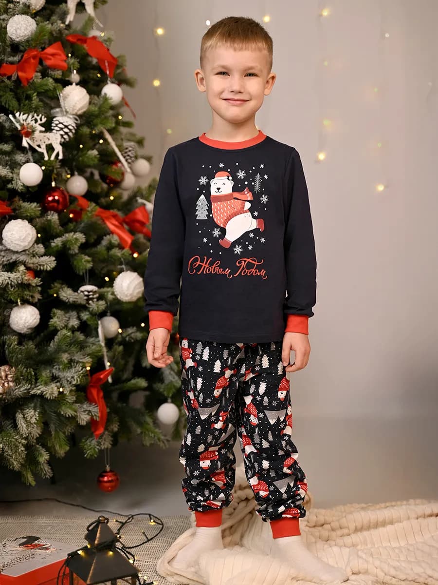 Пижама с брюками детская новогодняя хлопок