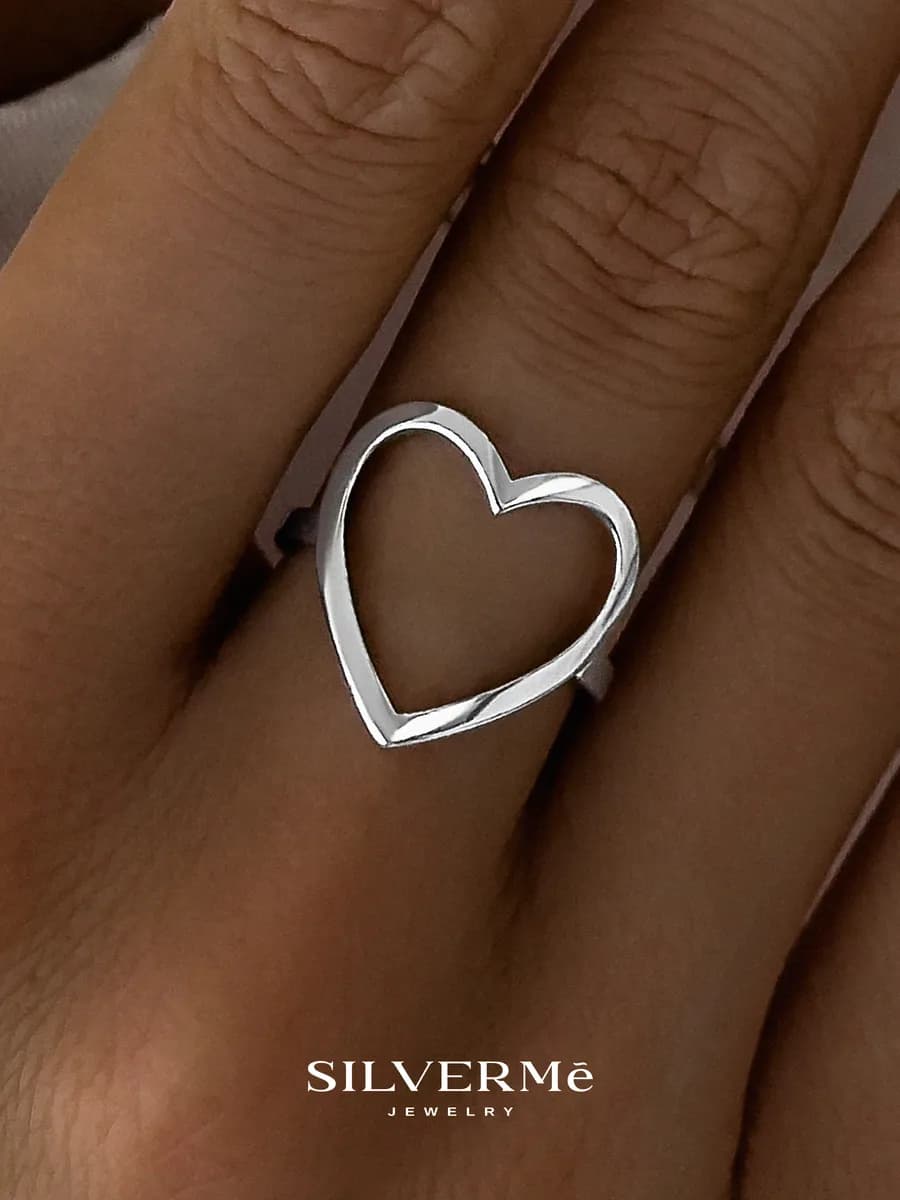 Кольцо серебро 925 широкое сердце - фото 1