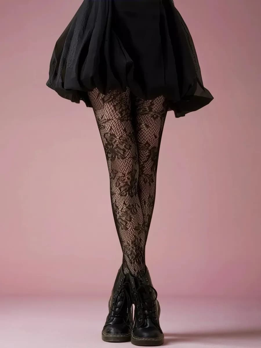 Колготки в сетку с рисунком ажурные