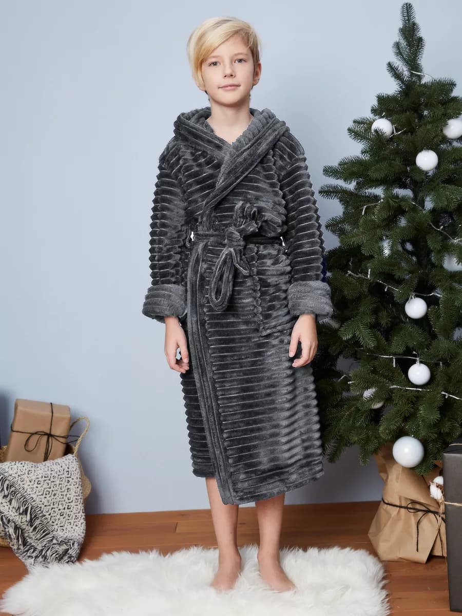 Подростковый халат теплый с капюшоном махровый домашний