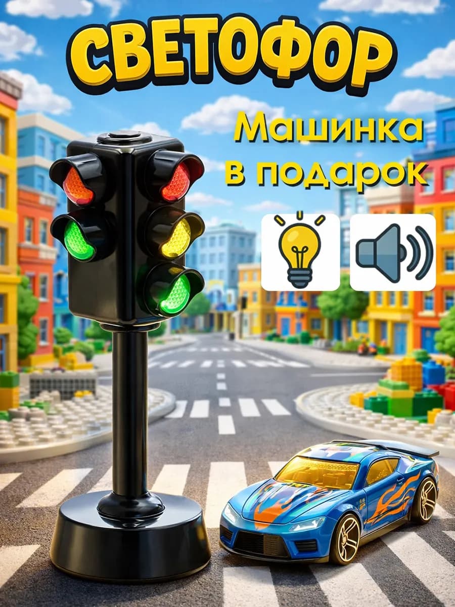 Светофор на батарейках с машинкой