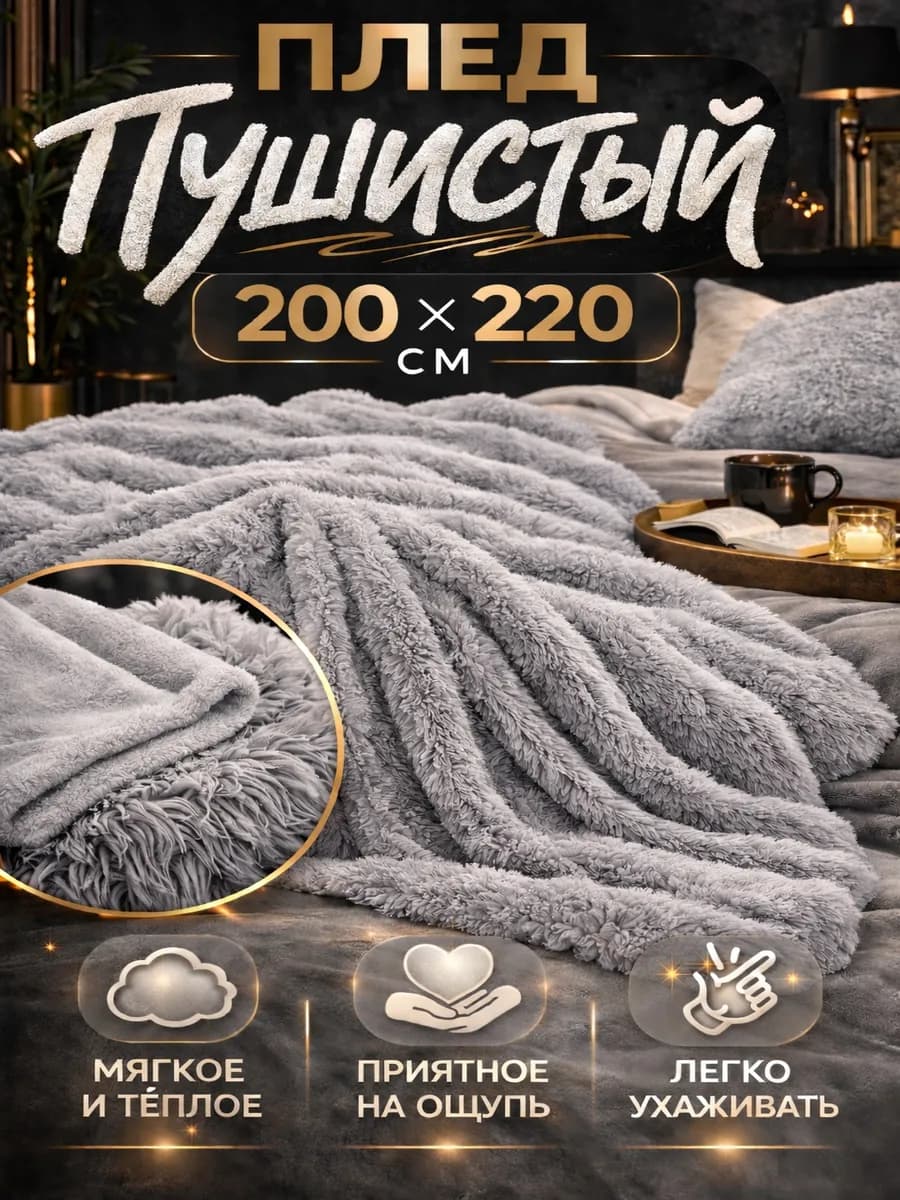 Плед евро 200х220 Пушистое покрывало