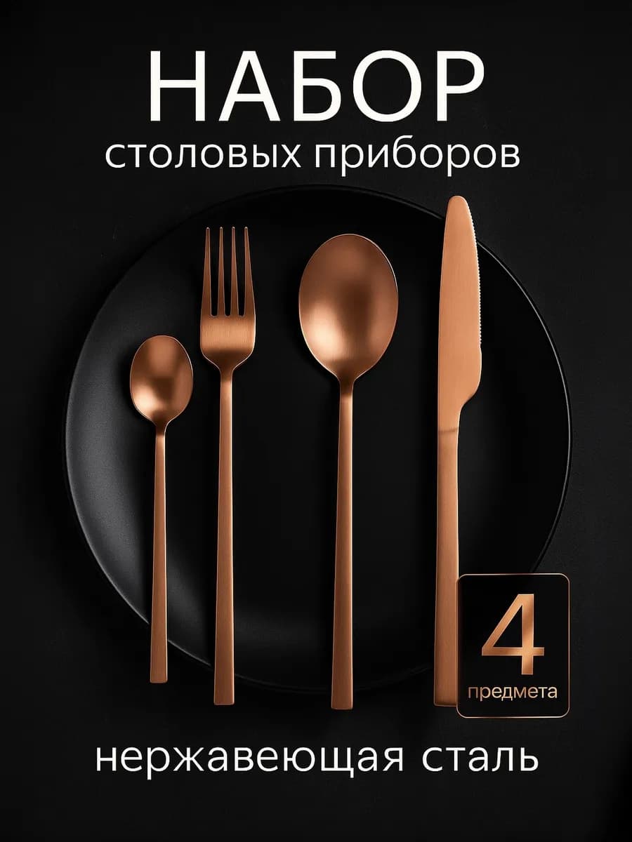 Набор столовых приборов, 4 предмета, нержавеющая сталь