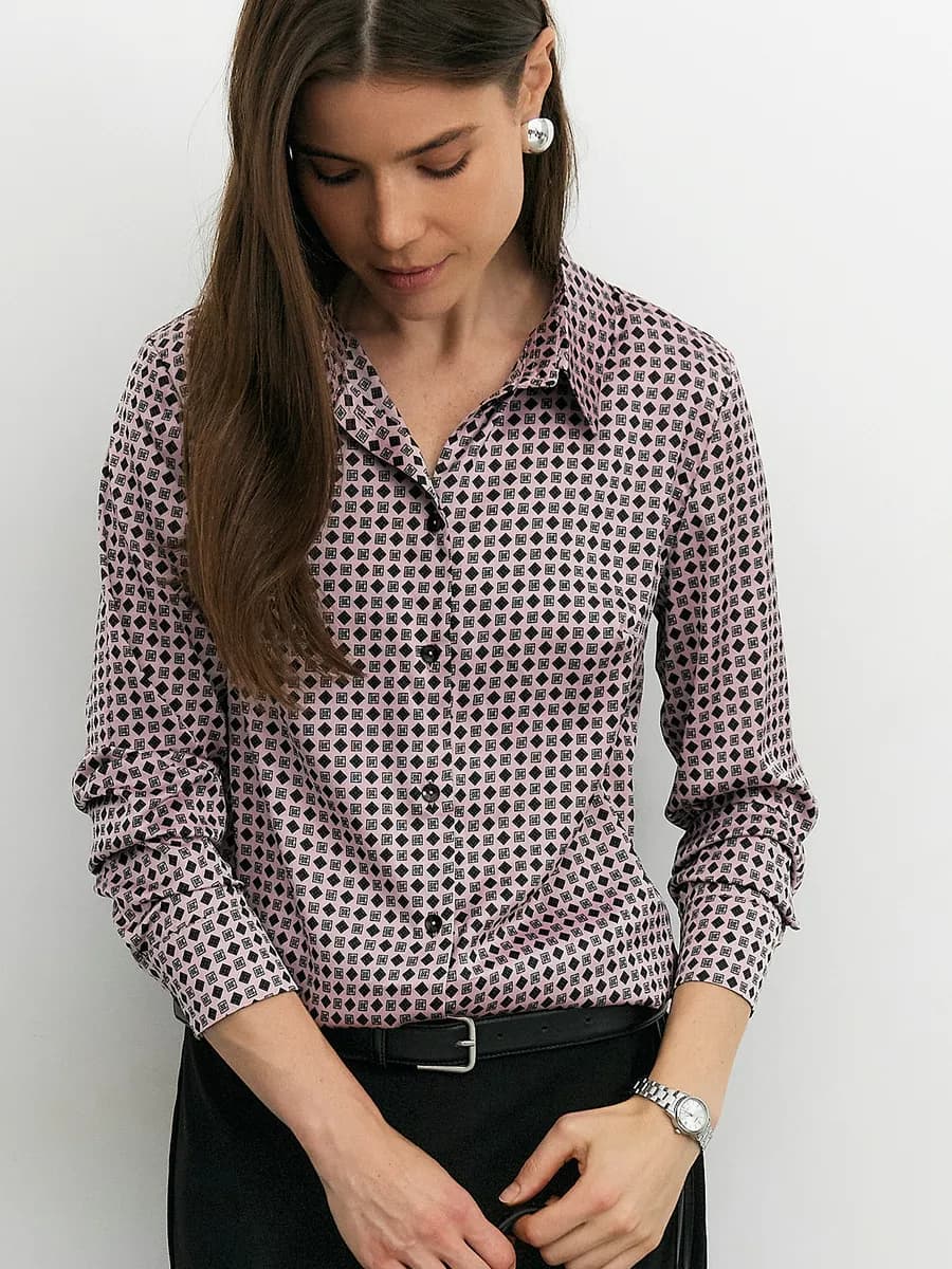 Блузка рубашка нарядная офисная шелковая с длинным рукавом