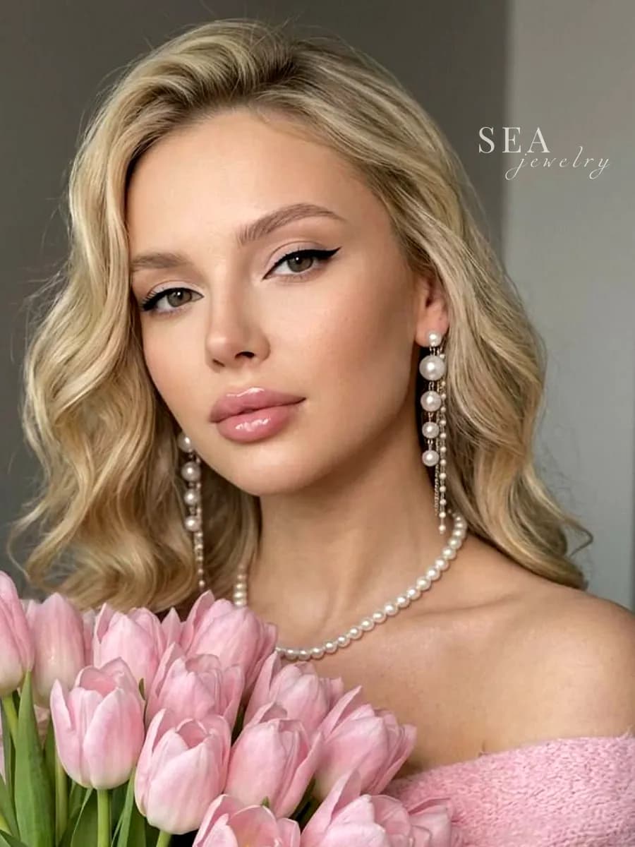 Серьги бижутерия жемчуг длинные висячие