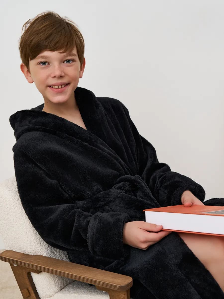 Подростковый халат теплый с капюшоном махровый домашний