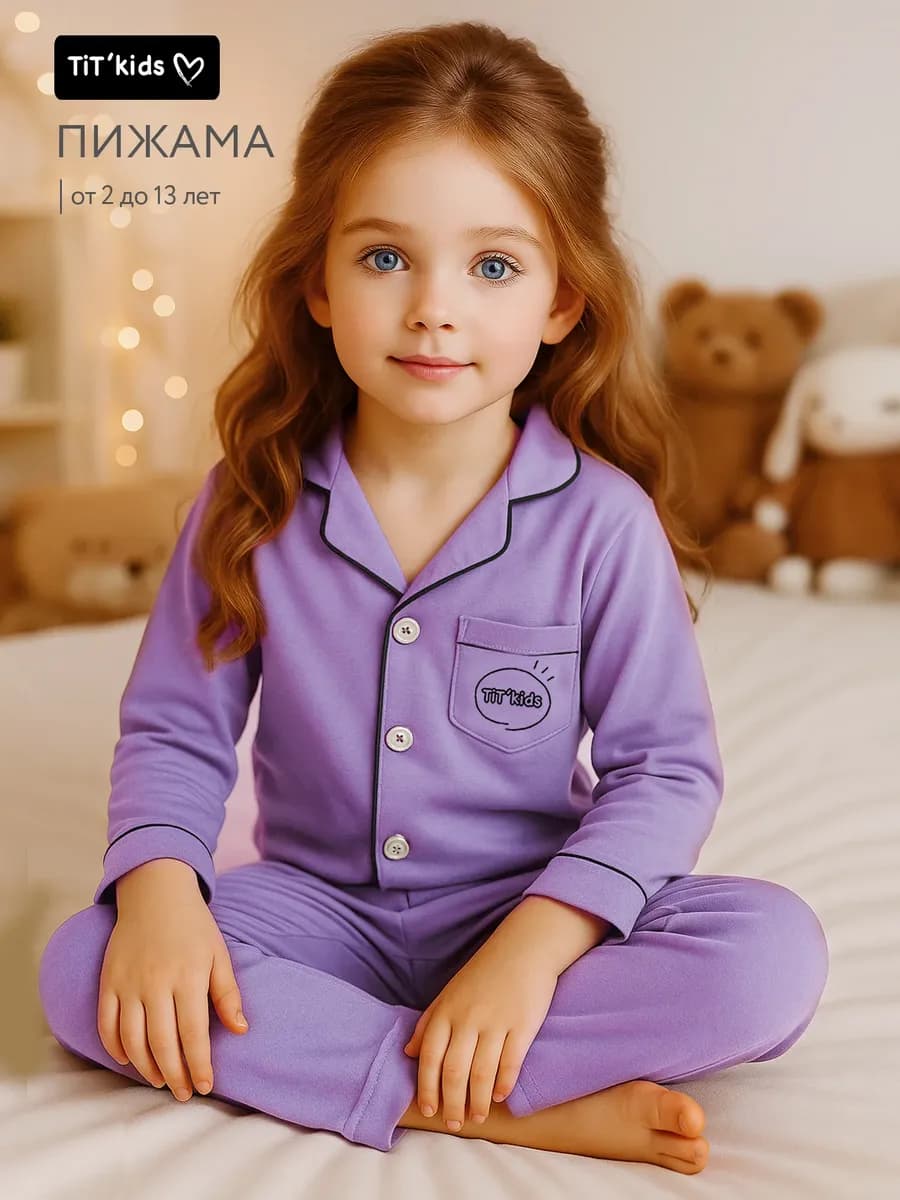 Пижама для девочки со штанами и рубашкой теплая