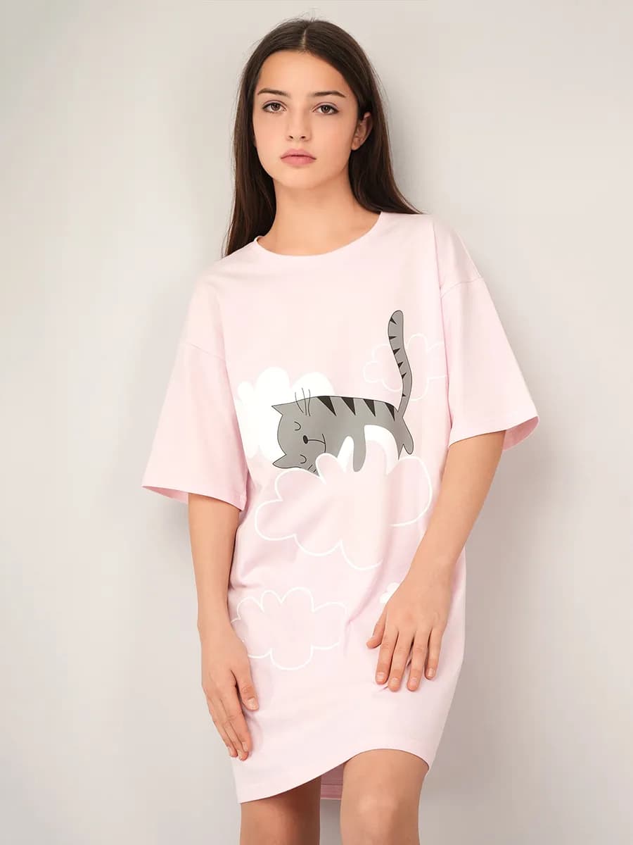 Туника детская оверсайз с принтом домашняя