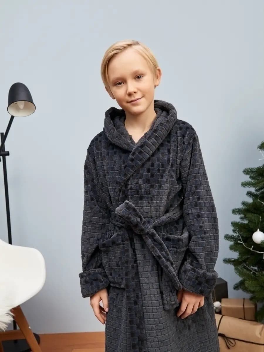 Подростковый халат теплый с капюшоном махровый домашний