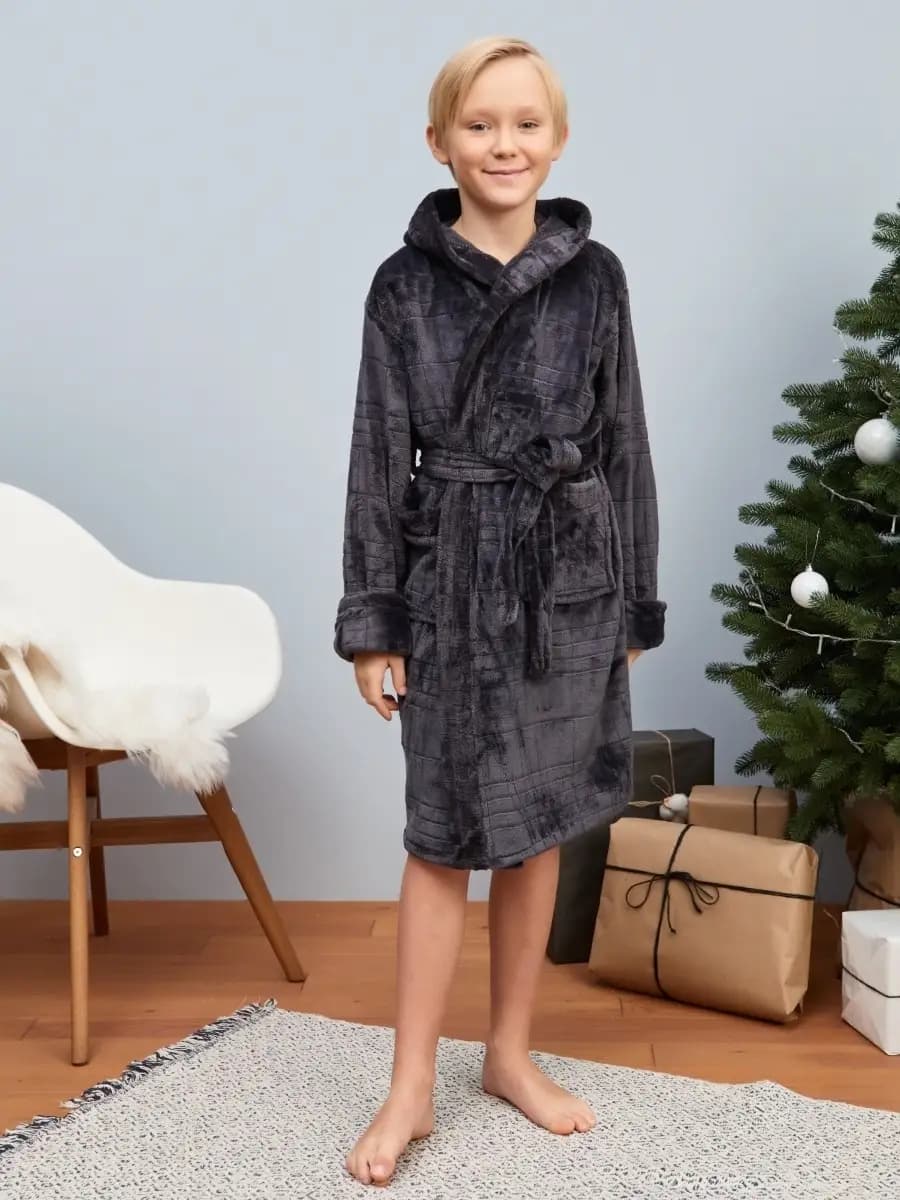 Махровый халат с капюшоном для бассейна теплый