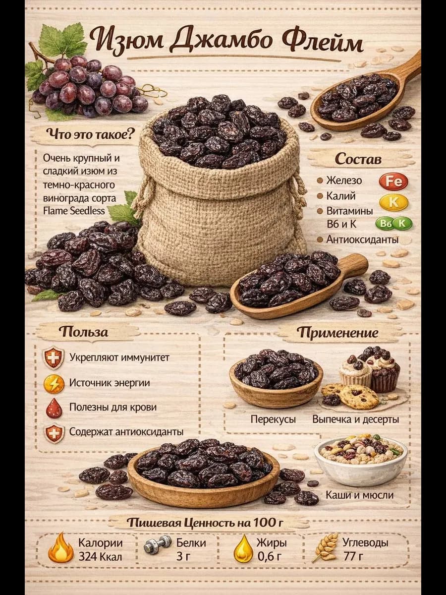 Изюм Черный Джамбо 1кг, 2кг