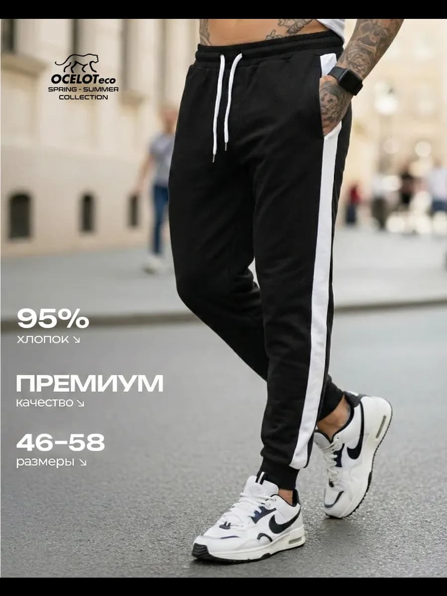 Спортивные штаны из хлопка с лампасами без начеса