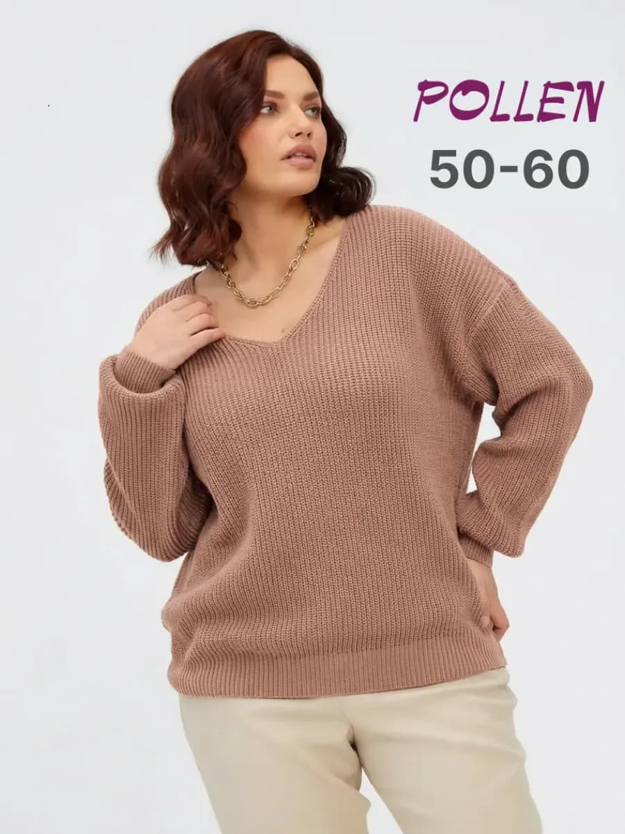 Джемпер больших размеров с вырезом удлиненный