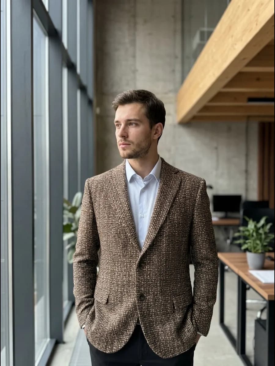 Пиджак под джинсы модный табачный - фото 1