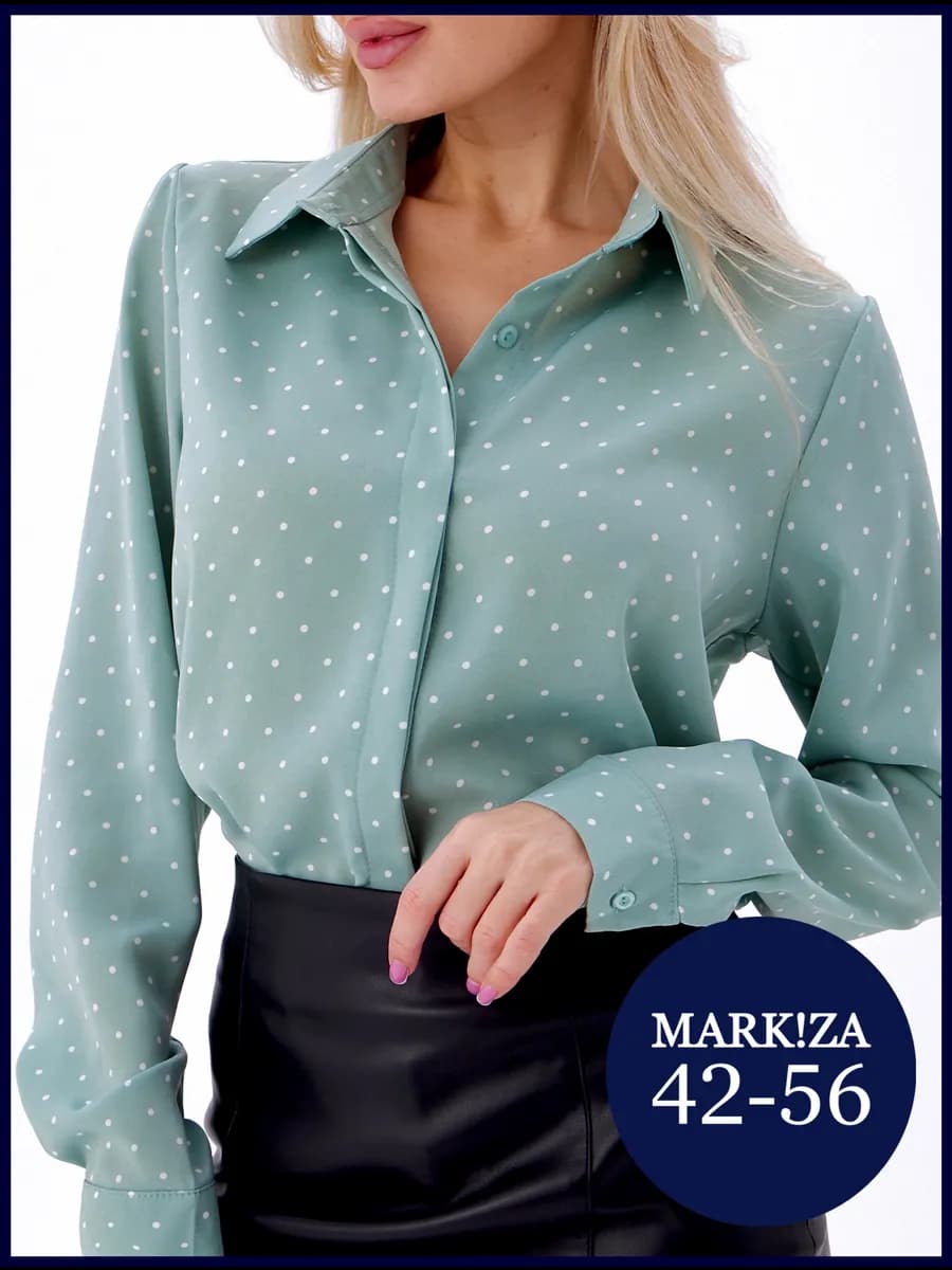 Блузка женская в горошек офисная рубашка с длинным рукавом