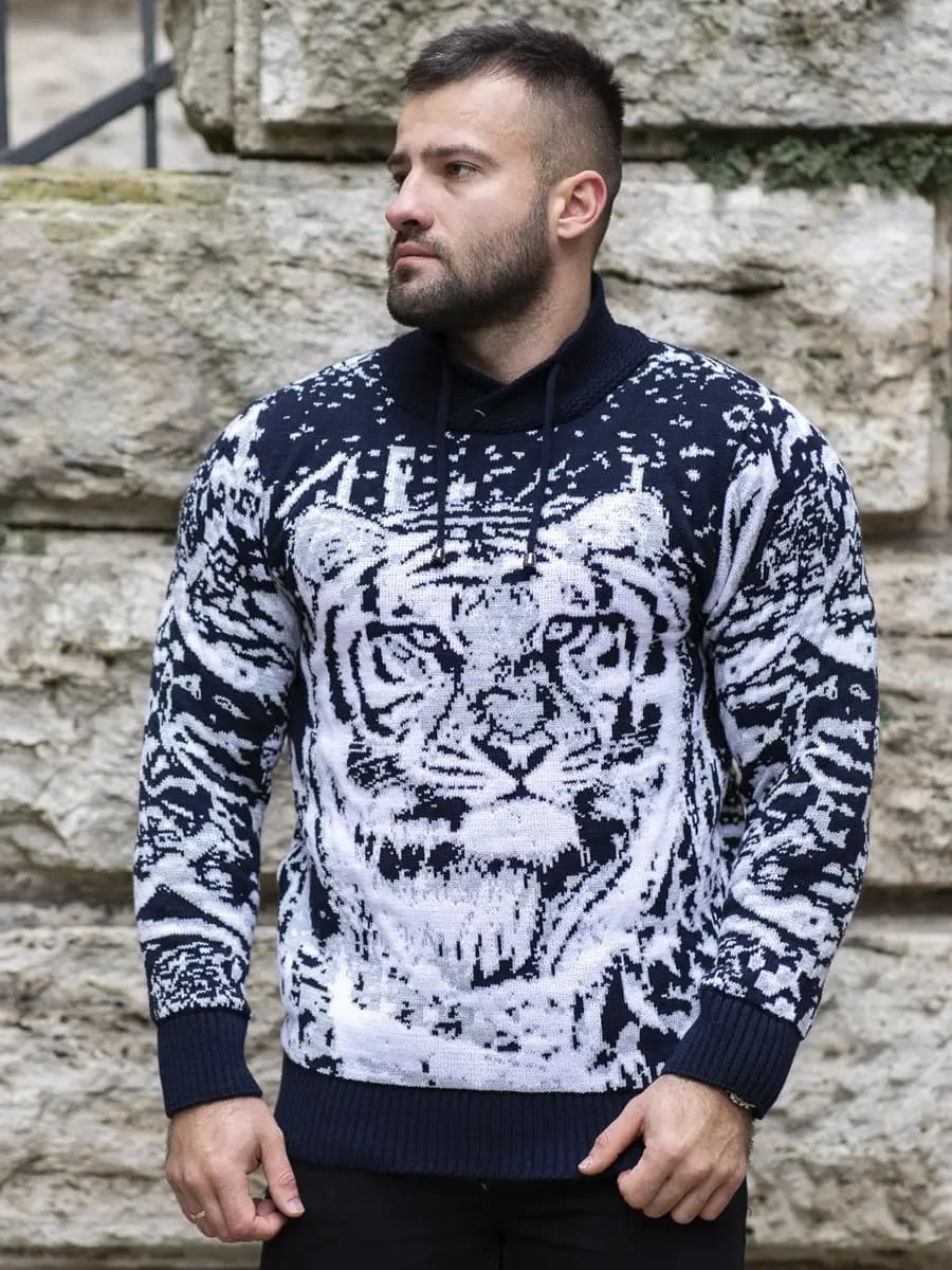 Свитер вязаный мужской с тигром