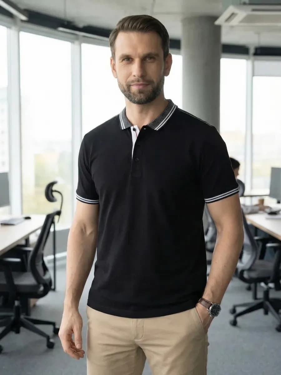 Футболка поло с коротким рукавом однотонная хлопок