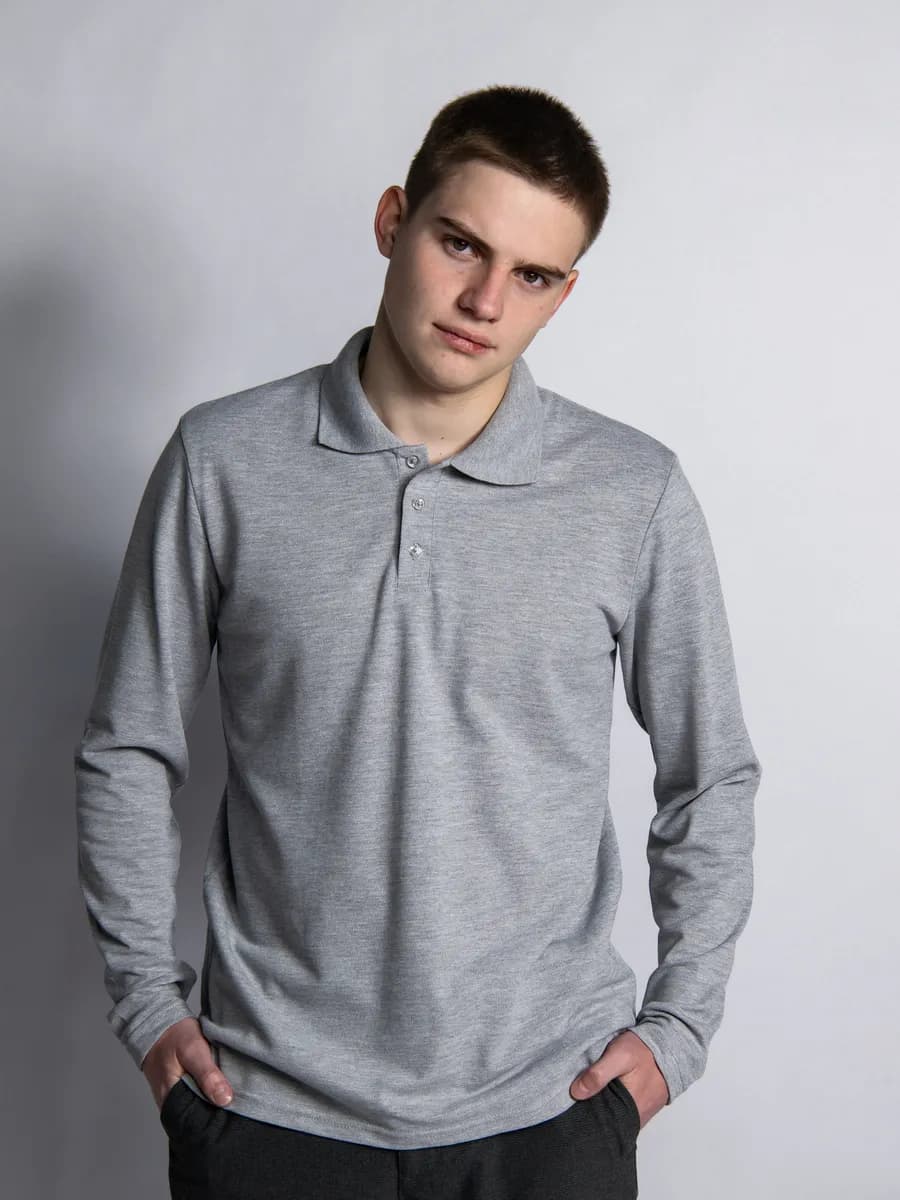 Футболка поло мужская с длинными рукавами хлопковая