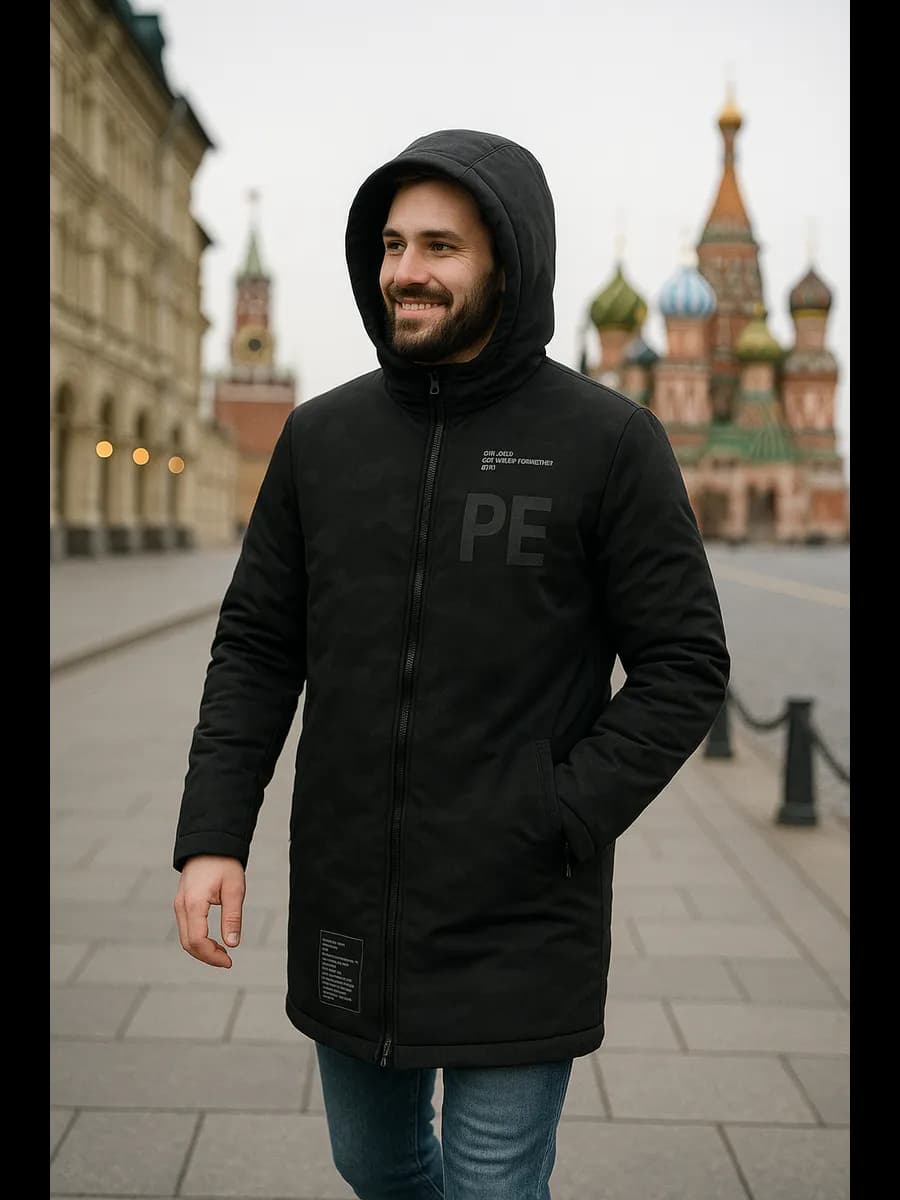 Куртка зимняя удлиненная пуховик с капюшоном