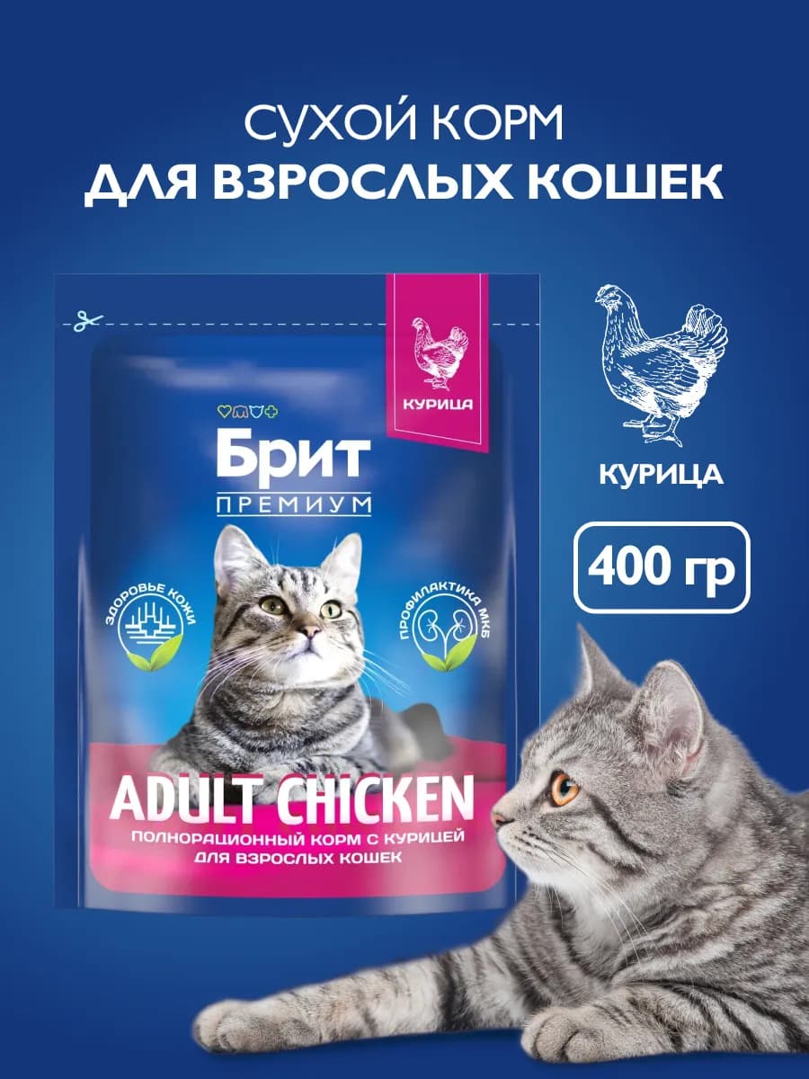 Корм для кошек сухой, курица, 400 г