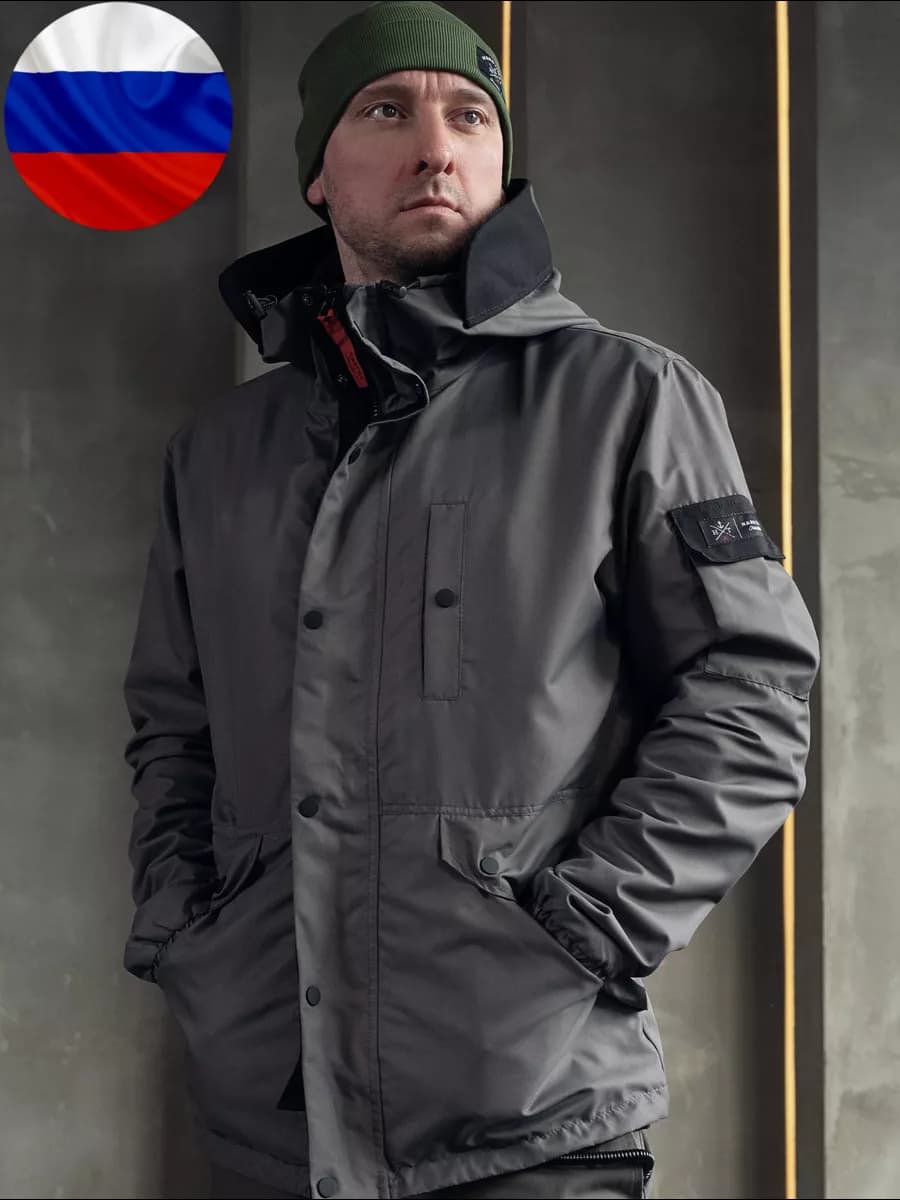 Куртка с капюшоном утепленная из текстурной ткани (мембрана)