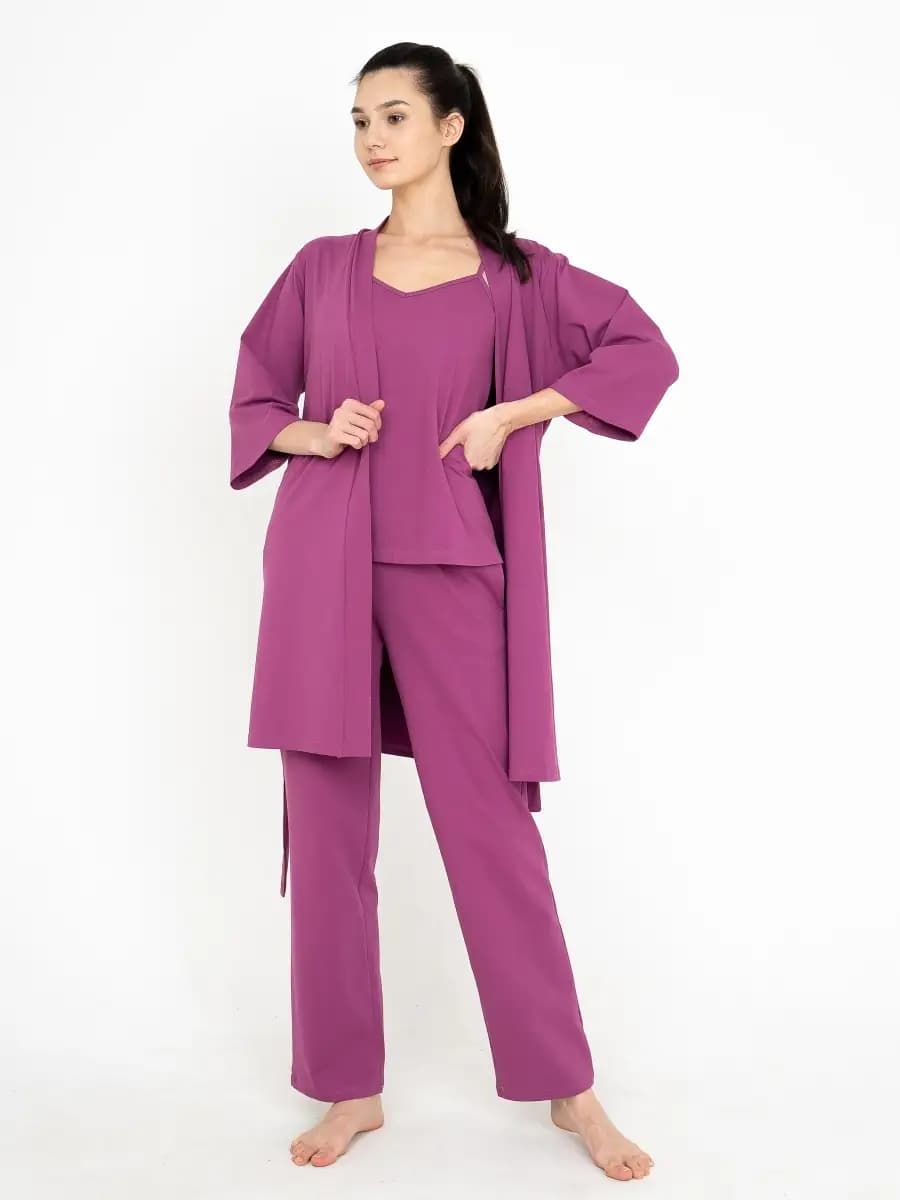 Пижама тройка халат со штанами - фото 1