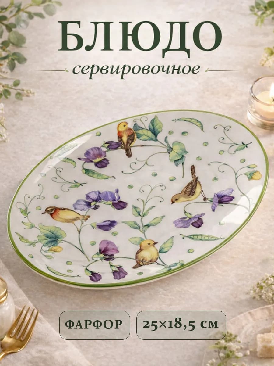 Блюдо сервировочное для подачи «Зелёный сад» 25х18,5 см