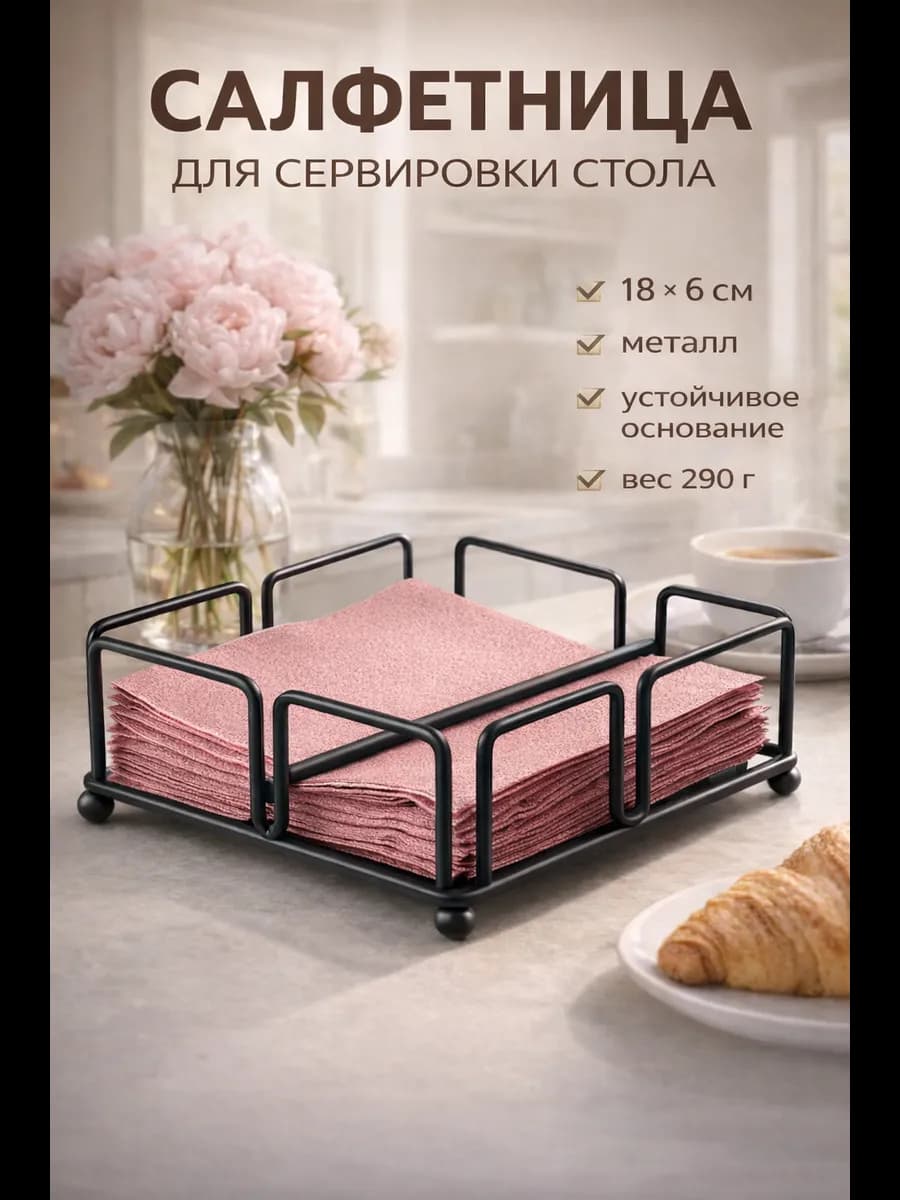Салфетница на стол для кухни металлическая черная