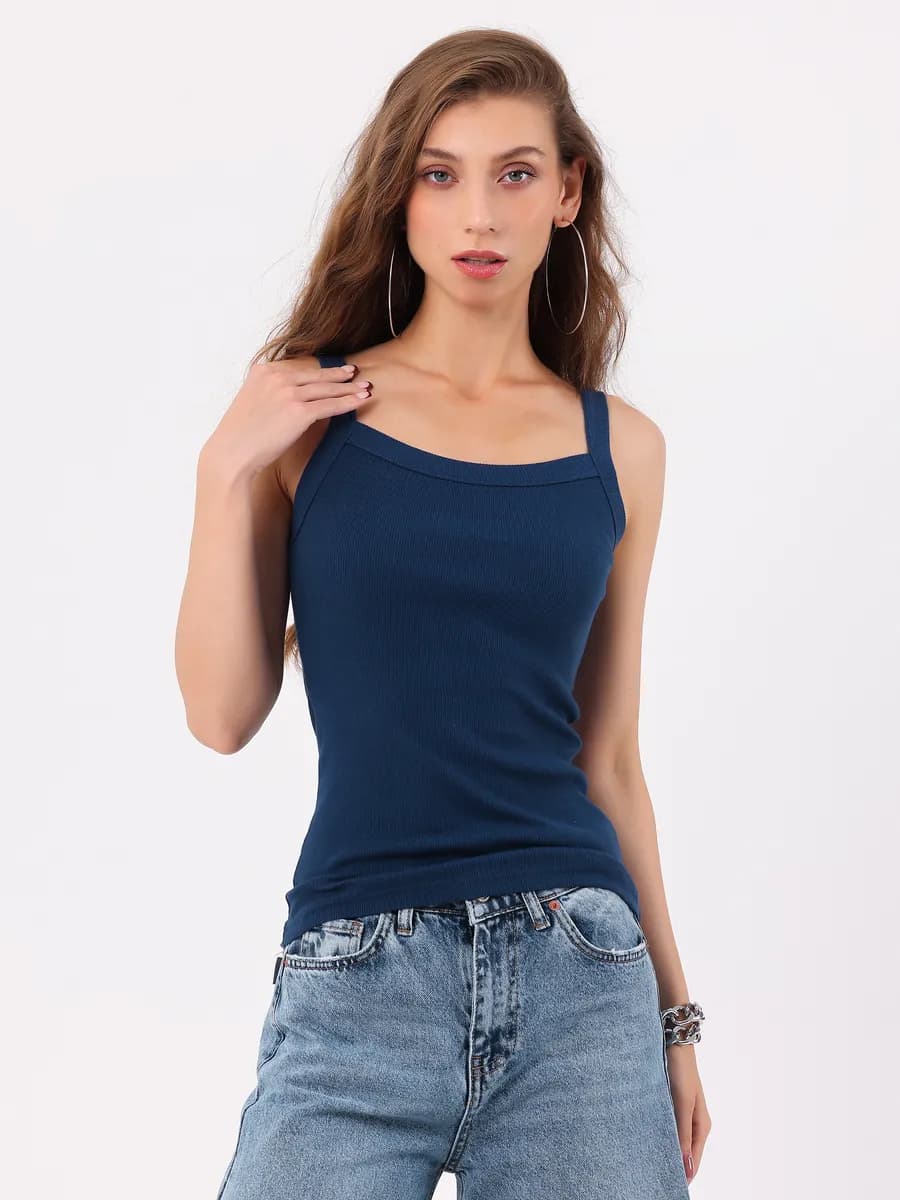 Майка базовая в рубчик на бретелях хлопок