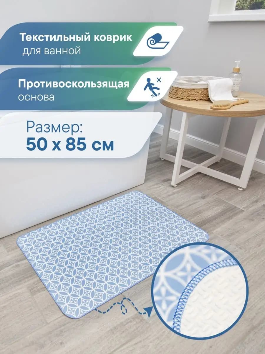 Коврик для ванной текстильный 50х85 см