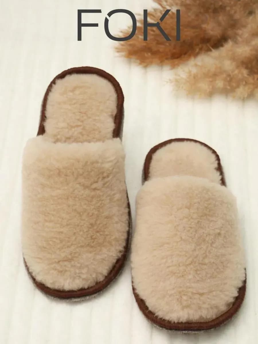 Тапочки домашние закрытые утепленные на подошве, с мехом